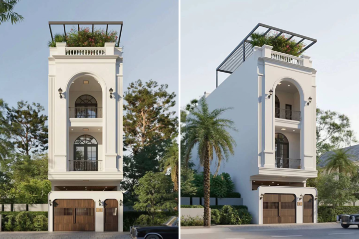 Mẫu Nhà Phố 1 Trệt 2 Lầu 5x20 Phong Cách  Tân Cổ Điển Đẹp