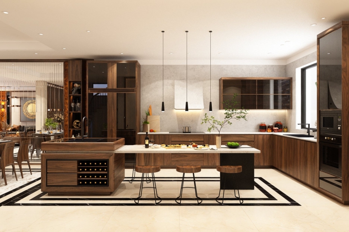Mẫu Tủ Bếp Gỗ Óc Chó Hiện Đại Được Ưa Chuộng Nhất Hiện Nay